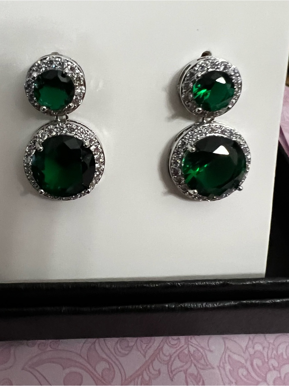 Silver-Tone Emerald Green Australian Crystal Drop Earrings
